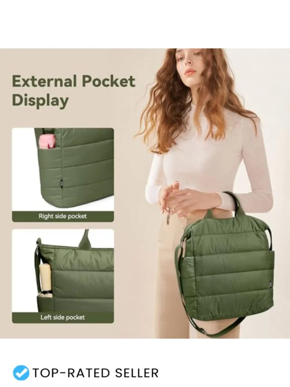 Quilted Nylon Tote Bag, Puffer Hobo Laptop Shoulder Crossbody Travel Work Bag